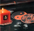 Asian Ceramic Pillar Plate Candle Holder - Asian Characters