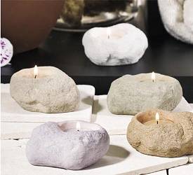 Stone Finish Tea Light Candle Holder - Sage Green