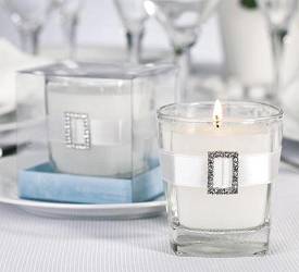 Filled Candle Embellished w/ Rhinestones & Ribbon