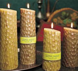 Hammered Pillar Candles - Light Caramel