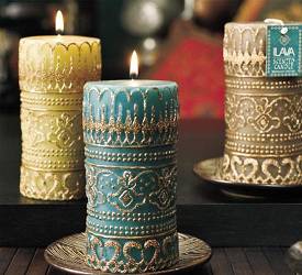 Metallic Tapestry Pillar Candles - Caramel
