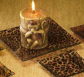 Safari Amber Glass Candle Holder - Crackled Animal Print - Best Safari Amber Glass Candle Holder - Crackled Animal Print