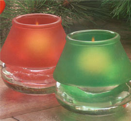 Frosted Glass Tealight Lamps - Green