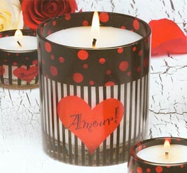 An American In Paris. Well  even if you can't get to Paris this week  you can experience a little Paris with you at home with this Paris Nights Amour Large Glass Candle. Instantly transforms any room  into your own soothing parisian oasis. French Parfum Scented. Tealights not included.