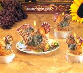 Sculpted Rooster Candles - 3-Pc Tealight Set