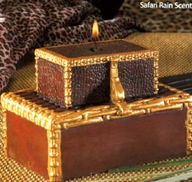 Tropical Safari Sculpted Stacked Luggage Candles are a great addition to any tropical motif. Comes scented with safari rain and the top box comes with our crocodile print pattern. Available in burgundy or beige and sold individually. Click the Enlarged View to see a picture of the beige one.