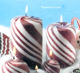 Candy Cane Frosted Pillars Candles - Peppermint Scented