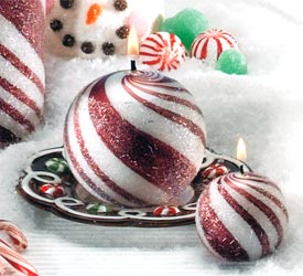 Candy Cane Frosted Ball Candles - 2-Pc Set