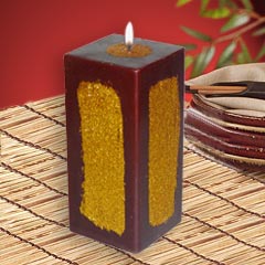 Gold Painted Glitter Square Pillar Candles