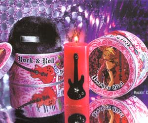 Rocker Girl Pillar & Shimmer Puff Set rock and roll candles,rocker candles,rocker girl candles,music candles