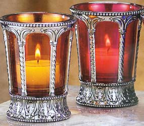 Baroque Nickel Votive Holders - Amber