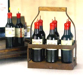 Six Wine Bottle Candles w/ Basket - 6-Pc Set