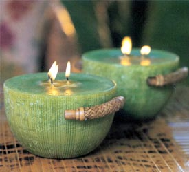 Candle Bowl w/ Rattan Handles