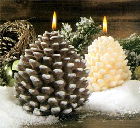 Frosted Pine Cone Candles - Brown