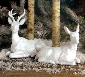 White Glittered Reindeer Taper Holders
