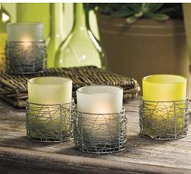 Frosted Tealight Holder w/ Wire Mesh - Blue