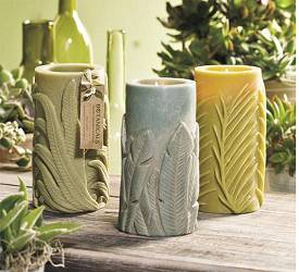 Sculpted Leaf Wax Lantern - Blue