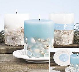 Shell Inlaid Pillar Candles - Blue